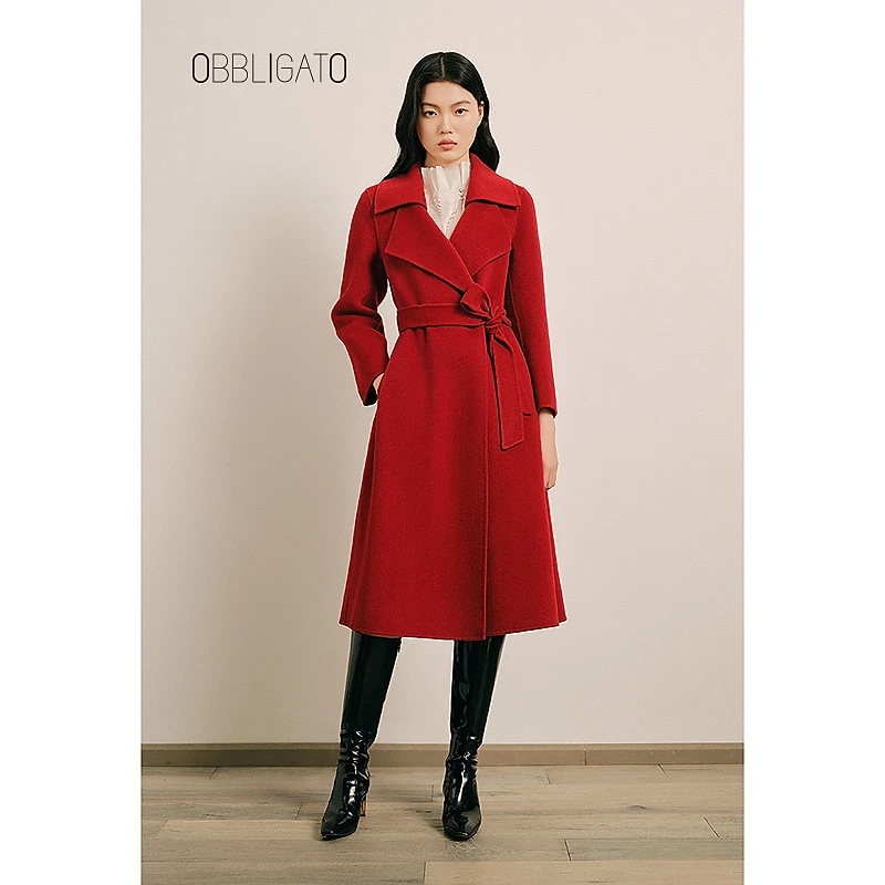OBBLIGATO奥丽嘉朵1C65180020专选2025春季绵羊毛翻领大衣