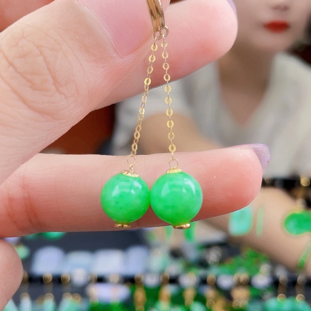 翡翠18K金镶嵌耳饰饰品