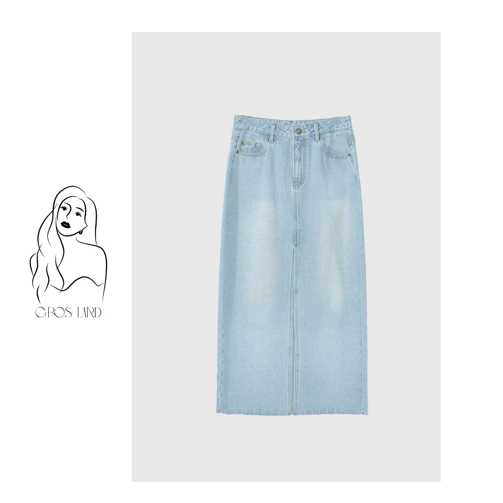 多肉宝贝【不挑身型的牛仔半裙】前开叉高腰牛仔裙女微胖MM穿DY2004