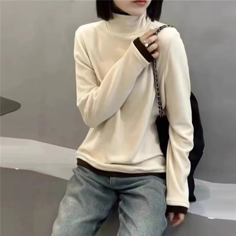 2024新款时尚百搭气质高领纯色套头针织衫假两件