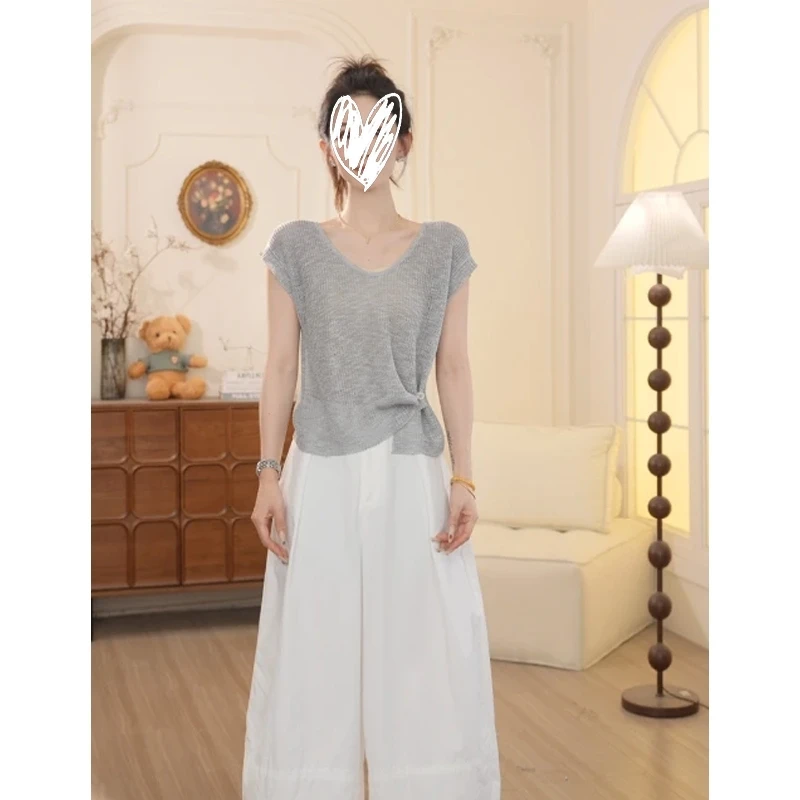 2025年法式气质设计感小众复古新款夏季时尚气质显瘦圆领针织衫女