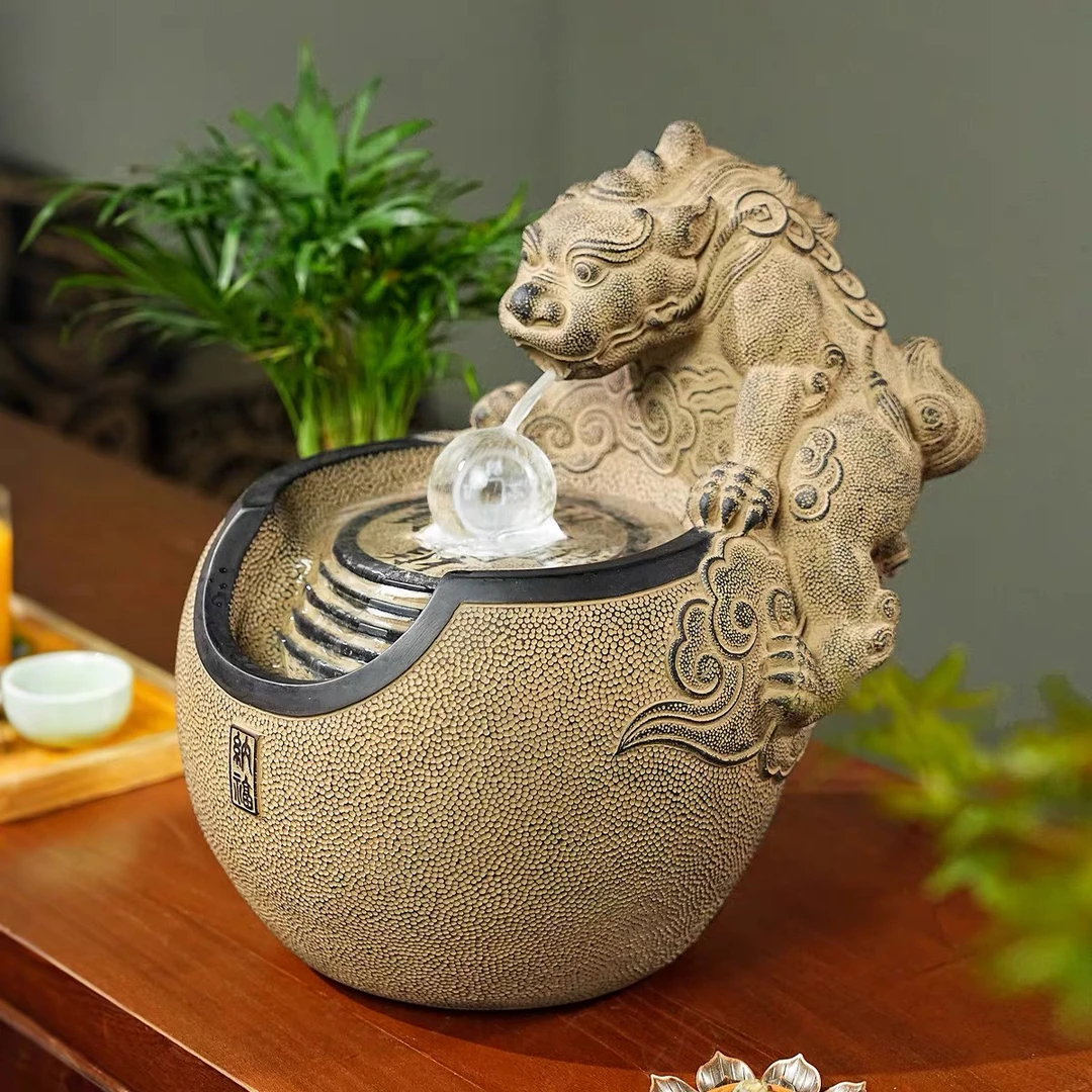 貔貅水晶球流水摆件 石来运转循环水小喷泉招财发财开业礼物前台