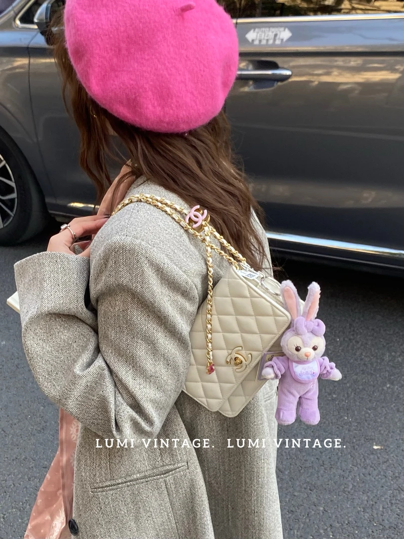 95新 Chanel/香奈儿 24a珐琅扣白金羊皮woc单肩包67935749