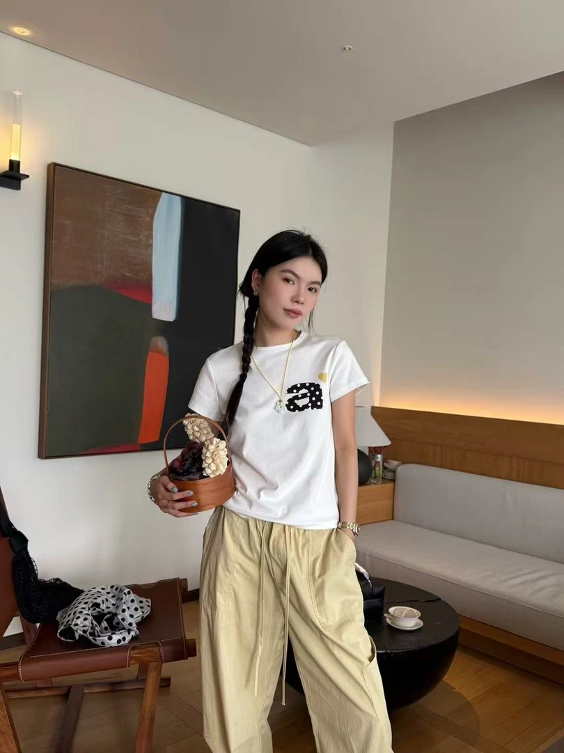 TOWARD 福秒（9tow50082#)a字波点 韩系印花正肩T恤9-624