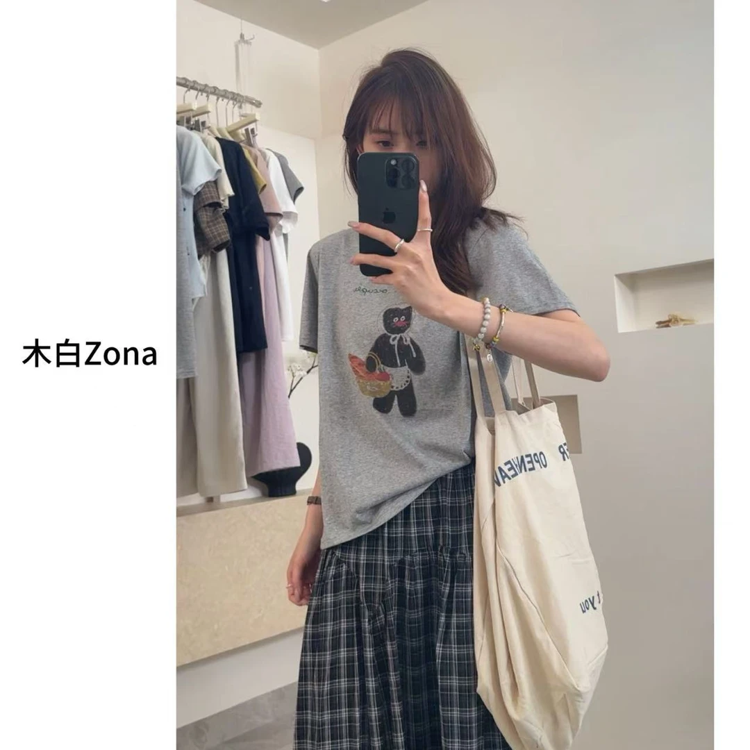 【木白】“野餐小猫”夏季新款设计感ins短袖时尚百搭休闲T恤