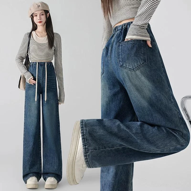 孕妇牛仔裤春秋外穿休闲宽松阔腿裤直筒裤秋冬加绒加厚孕妇拖地裤