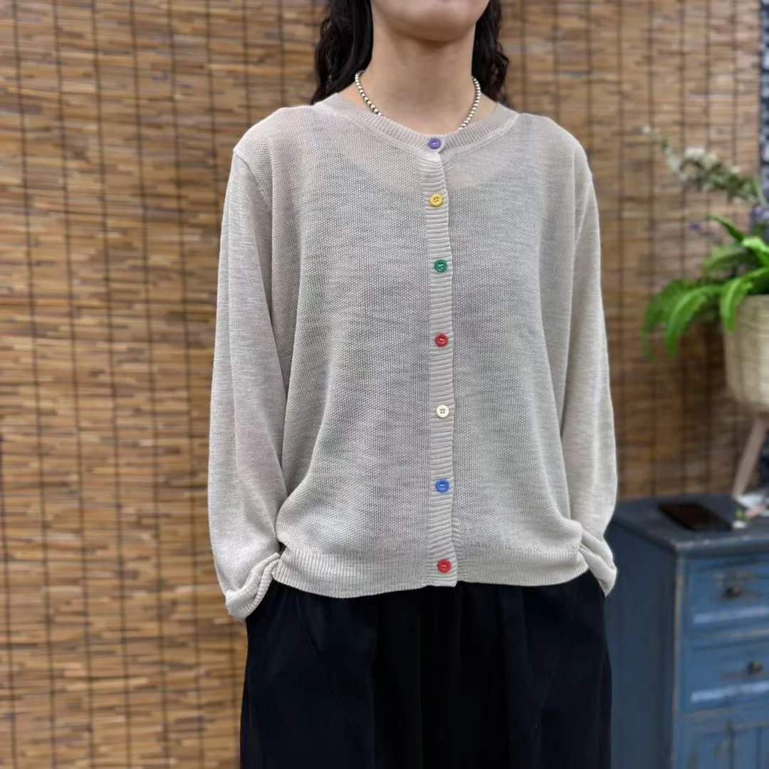 002新款夏季复古彩色扣冰丝开衫防晒洋气百搭显瘦针织开衫