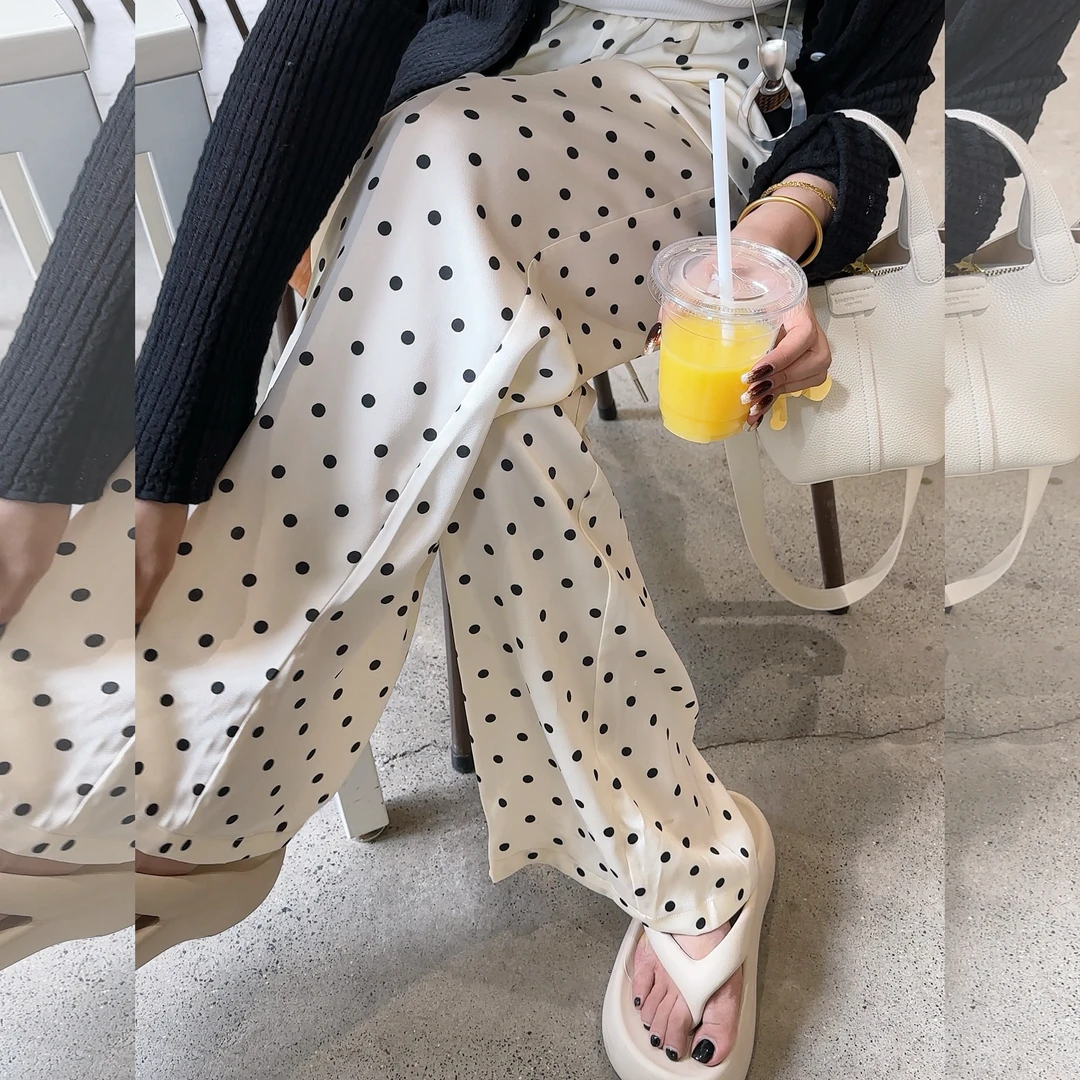 【夏上新】胖mm显瘦波点裤休闲阔腿拖地裤200斤大码女装_MJ523-GN2