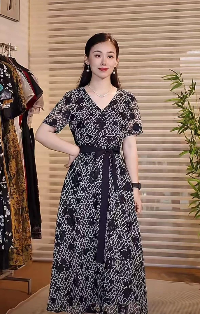 百搭显瘦连衣裙叶影婆娑10207