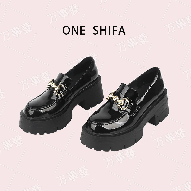 2025金扣新款新春厚底增高时尚鞋乐福鞋英伦女鞋复古百搭小皮鞋