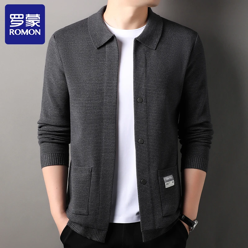 Romon/罗蒙春秋新款针织开衫外套男士商务休闲潮流男装针织衫毛衣