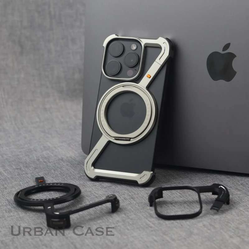 Z形手机壳磁吸+支架+气囊防摔适用于iphone17promax轻薄4㎜金属