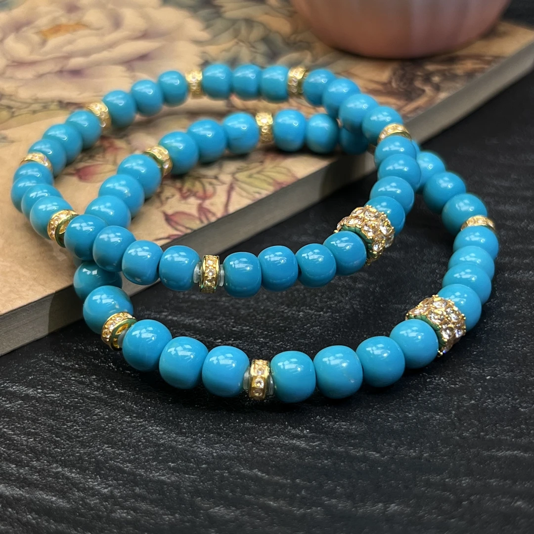 【珺笙珠宝】典藏•原矿蓝精灵绿松石18K金老型手串 多样性发一件