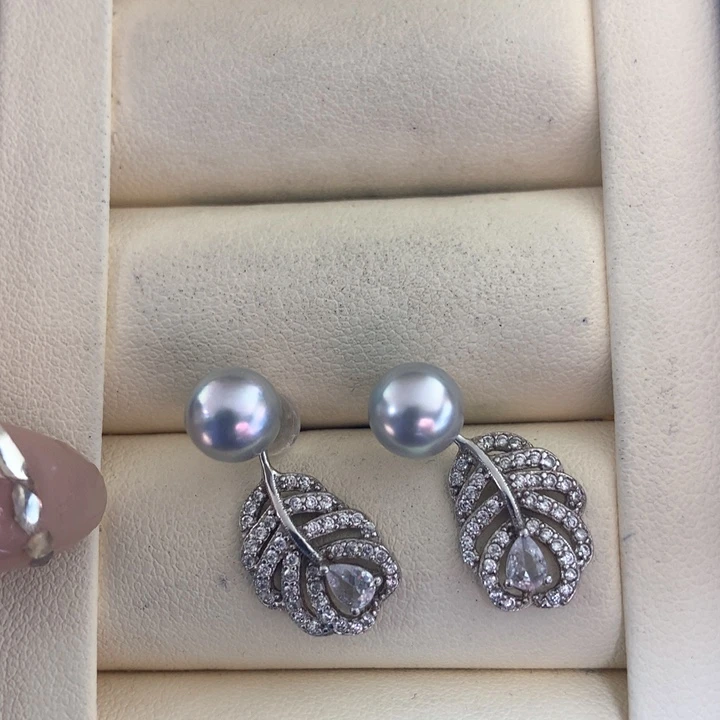 银S925镶嵌耳饰海水珍珠
