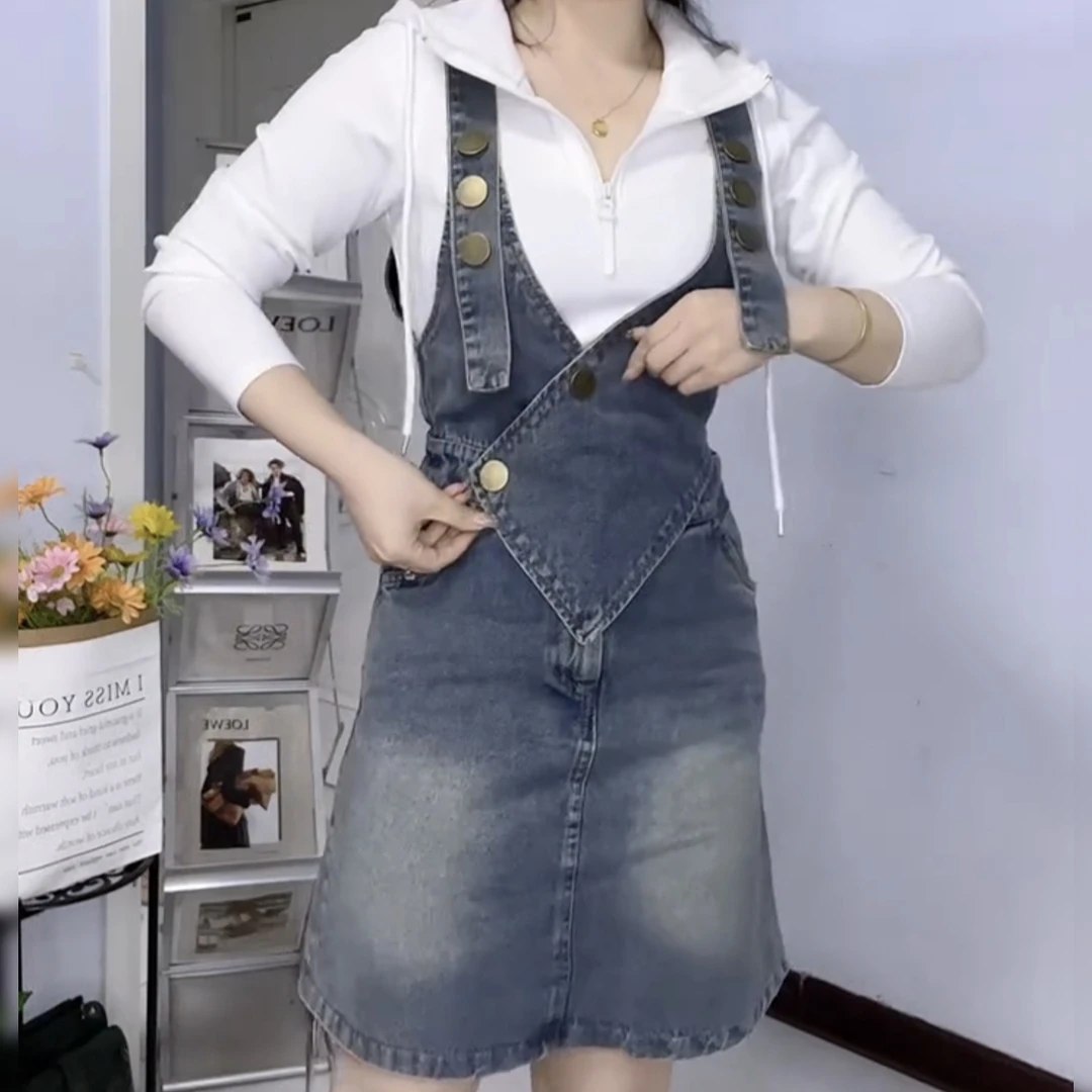 时尚休闲牛仔背带裙女2025新款洋气百搭复古风个性遮肉显瘦裙