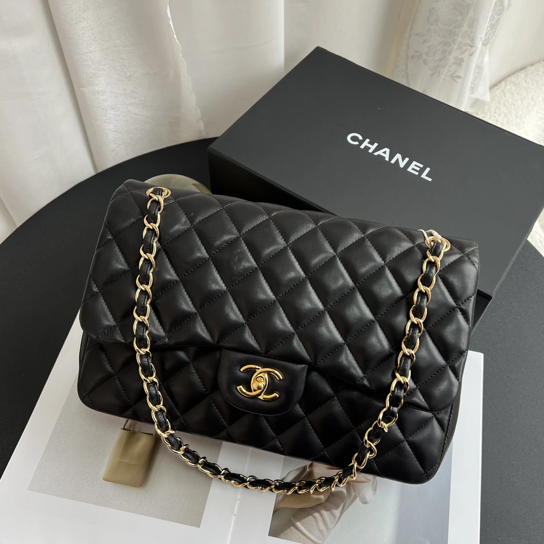 95新 Chanel/香奈儿 香奈儿黑金CF jumbo斜挎包 19开