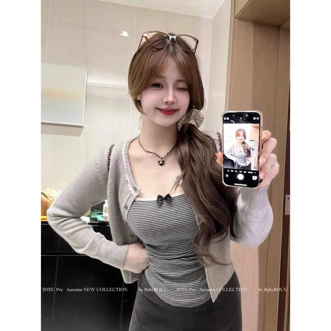 【现货】【慵懒美学】温与柔ins韩风针织长袖纯欲风吊带打底百搭半裙