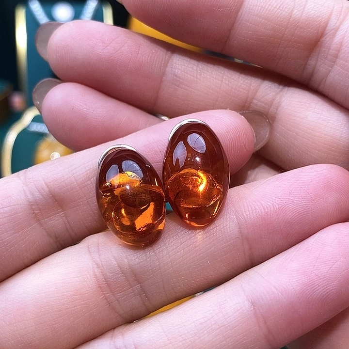 琥珀（花珀）耳饰银S925镶嵌