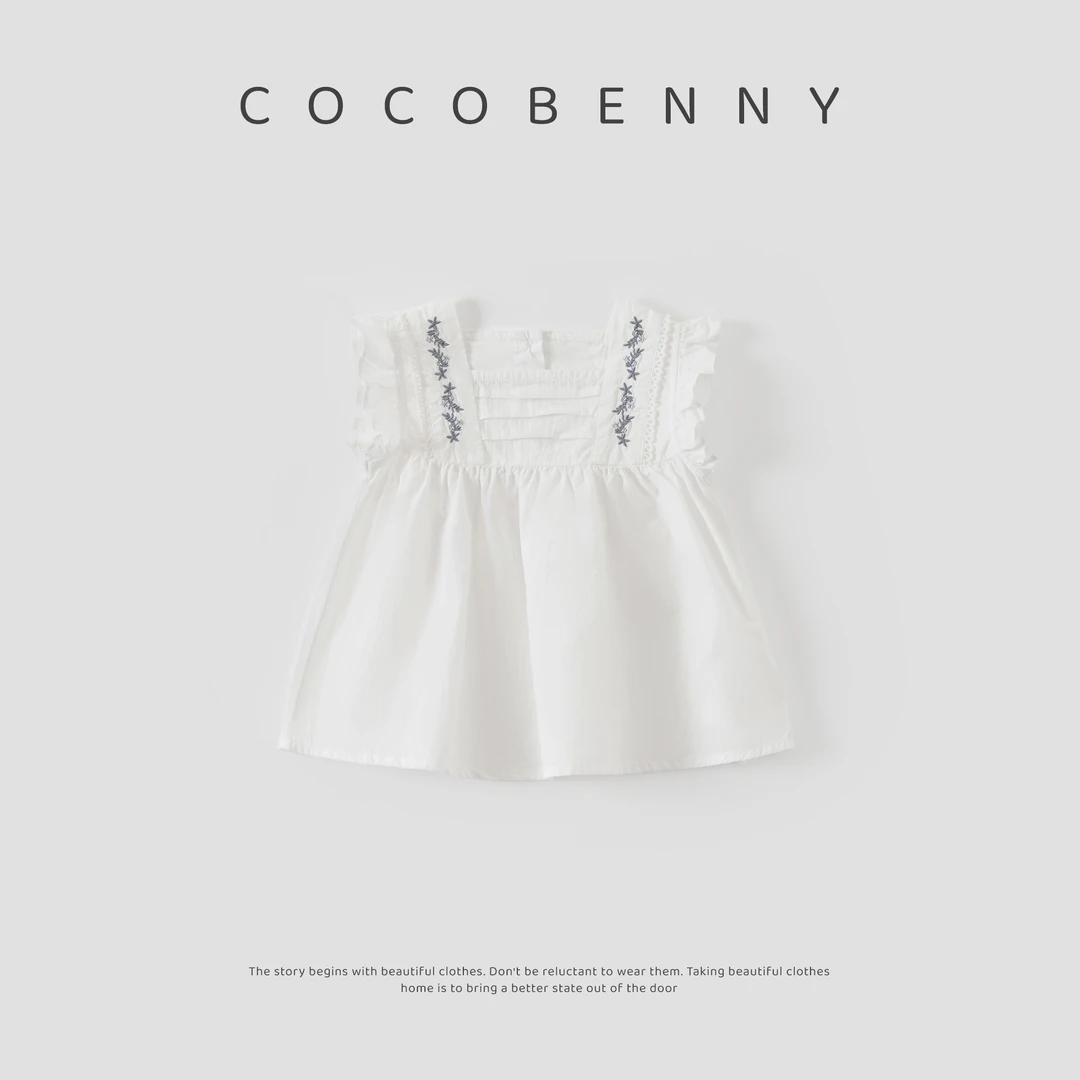 COCOBENNY女童夏装儿童夏季新款纯棉娃娃衫女宝宝无袖上衣250714