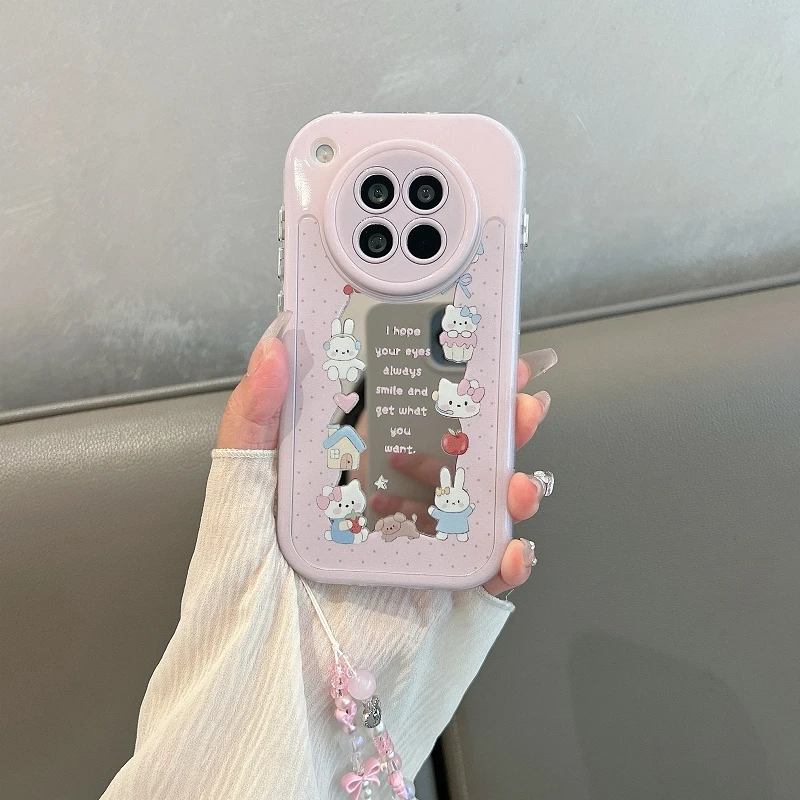 适用oppofindx8s手机壳带镜子挂绳findx8ultra全包防摔波点兔子女