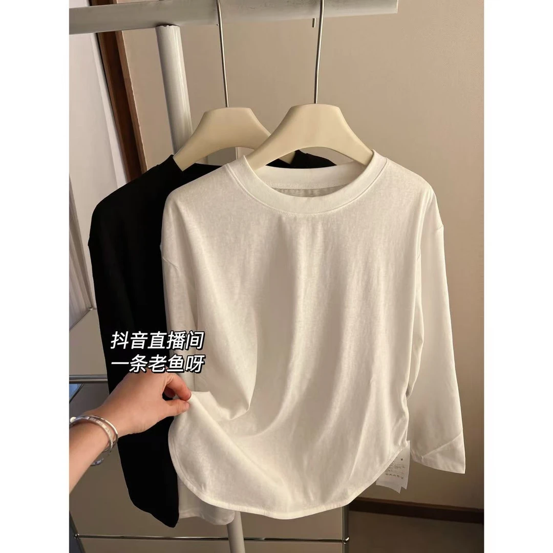 M 雪花棉长袖宽松T恤女 春季新款百搭T恤