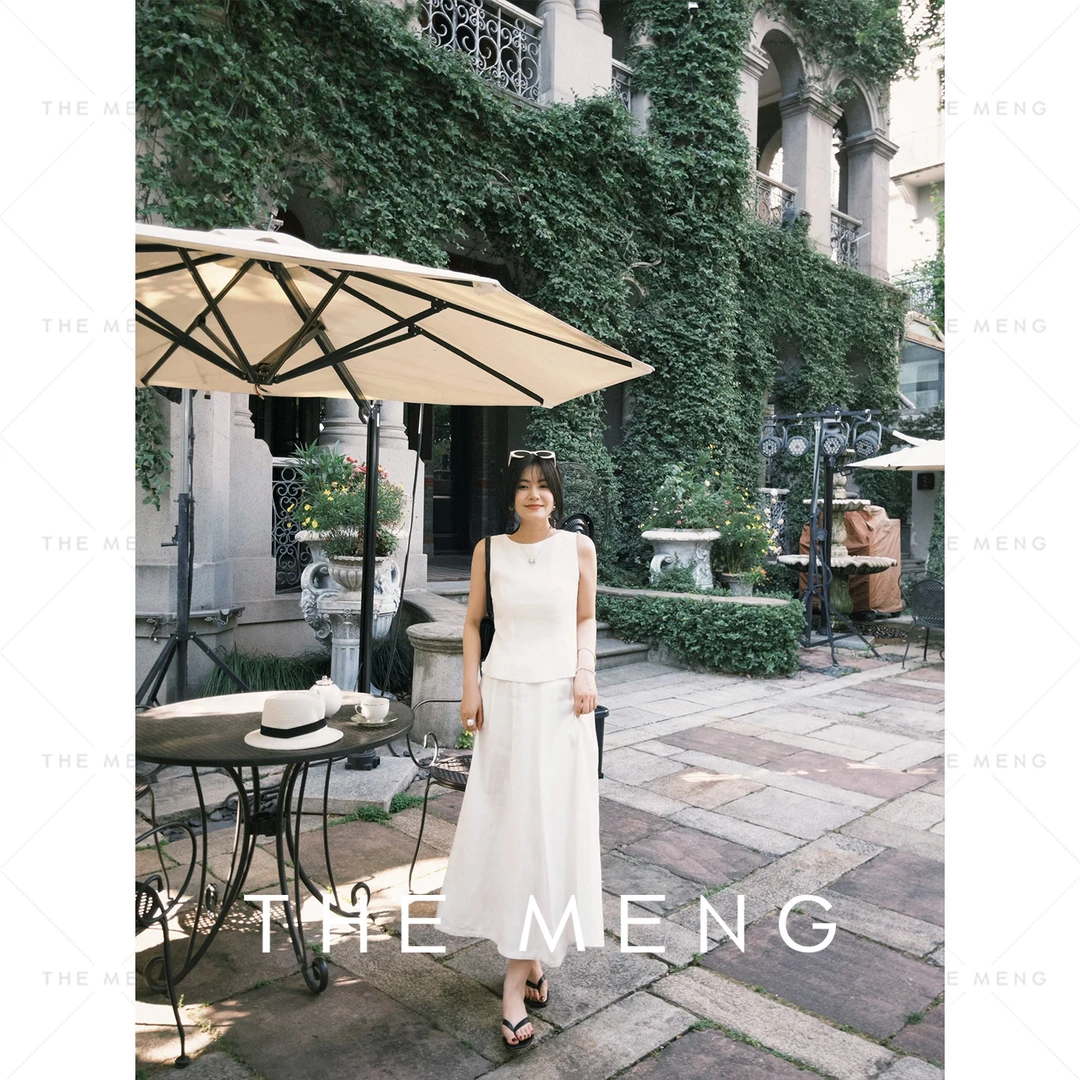THE MENG【耀影】天然棉麻优雅无袖半身裙套装#M252B0407+M252Q0408