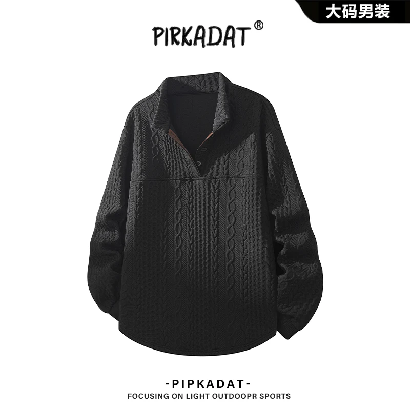 Pirkadat秋季新款立领肌理感POLO衫卫衣男韩式小众休闲百搭上衣男