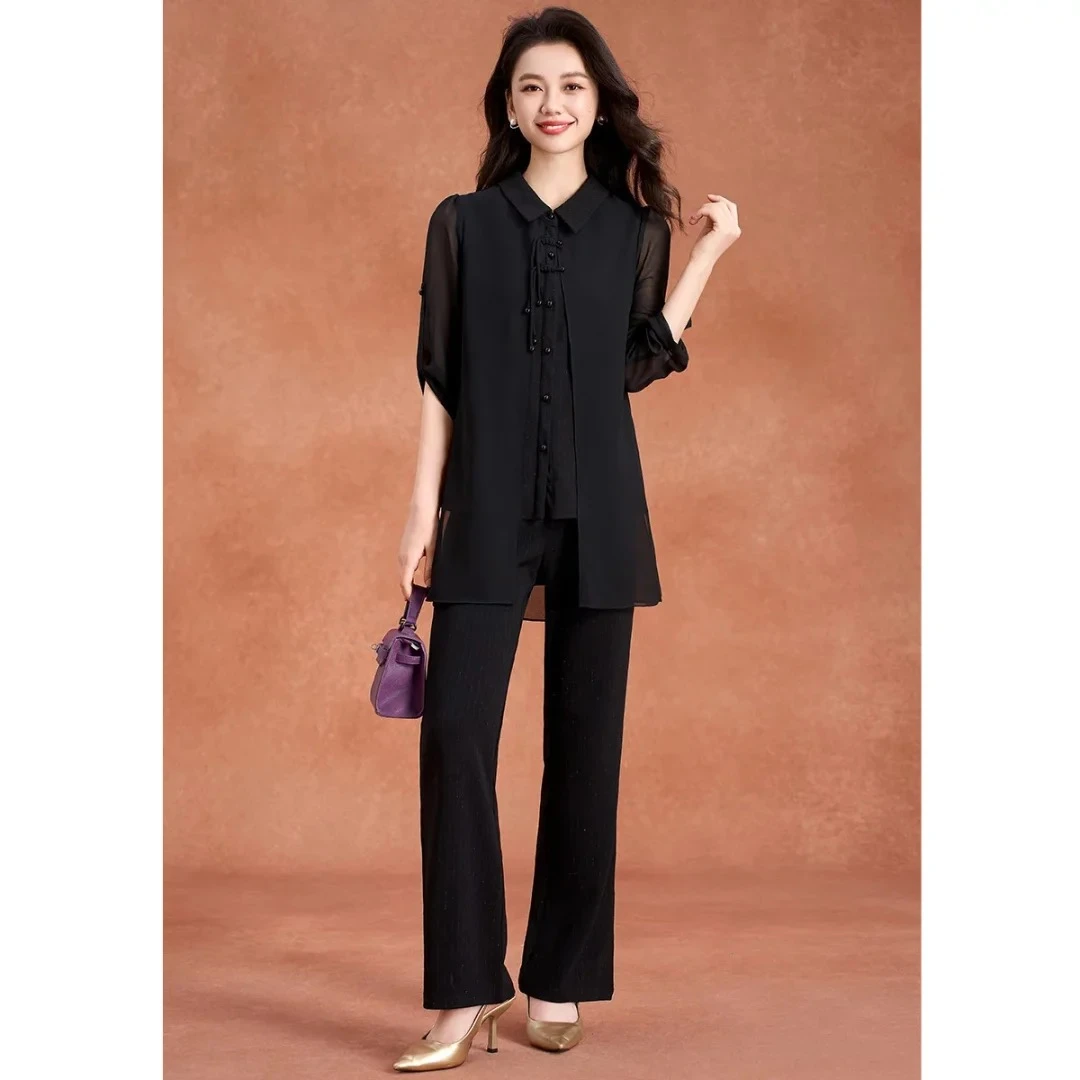 【两件套】24528夏季优雅气质时尚休闲收腰洋气修身显瘦套裤-XZY