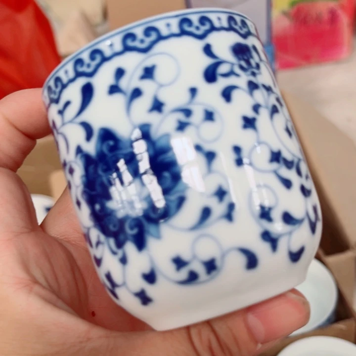 青花玲珑可乐杯小花