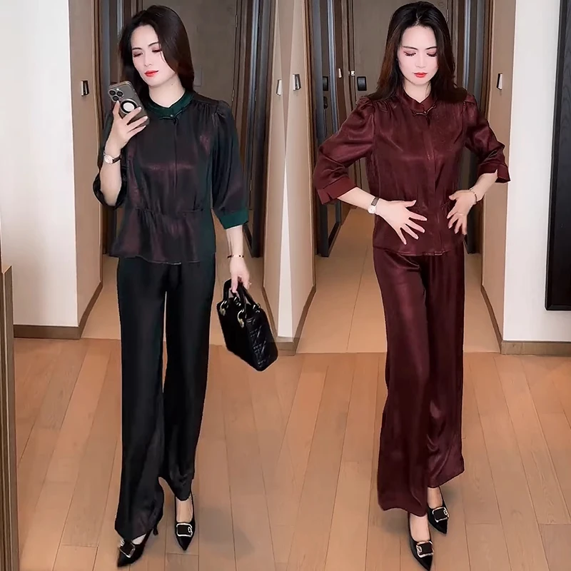 时尚套装女2025夏季新款洋气质显瘦短袖衬衫阔腿裤减龄休闲两件套