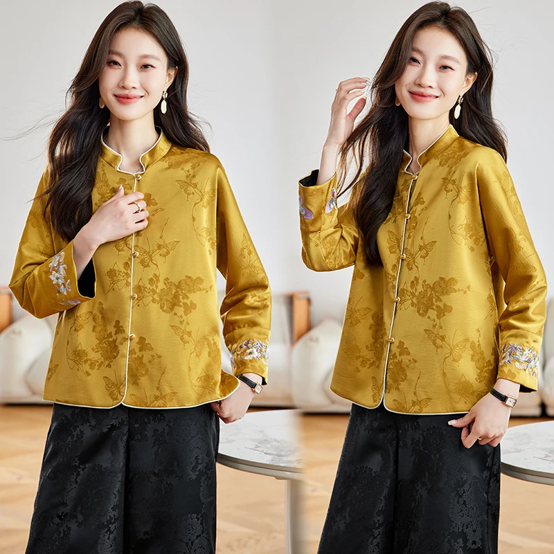 新中式国风双面穿提花外套女2025年春秋新款休闲时尚宽松短款上衣