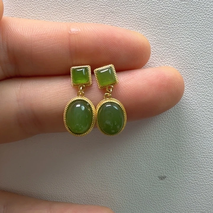 和田玉银S925镶嵌耳饰