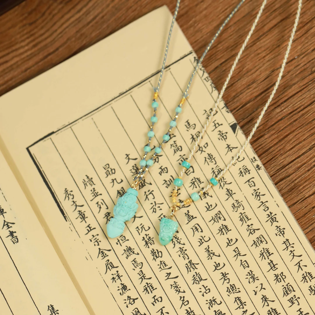 霖泽|绿松石降魔杵18K金项链复古国风时尚潮流气质百搭0221