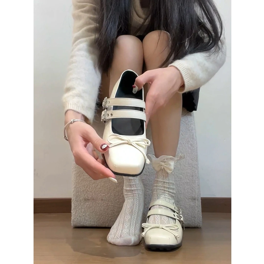 「妙侣」粉墨少女~复古芭蕾舞鞋粗跟玛丽珍鞋女夏浅口小皮鞋单鞋