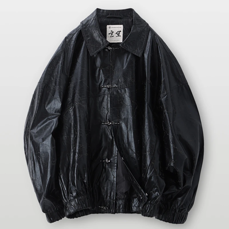 国风男装秋冬款皮质高级感新中式改良国潮夹克翻领复古时尚外套男