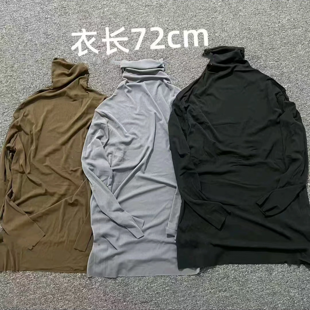 经典百搭纯色净版百搭弹力网纱衫高领长袖