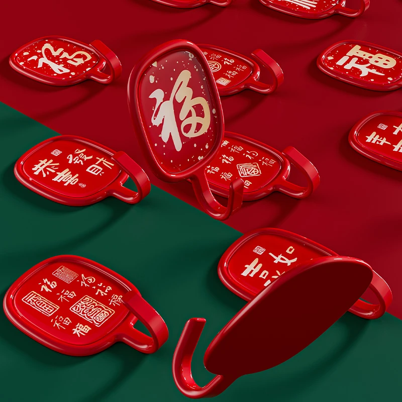 挂钩新年福字红色喜庆小挂钩强力粘胶免打孔挂中国结灯笼承重粘钩
