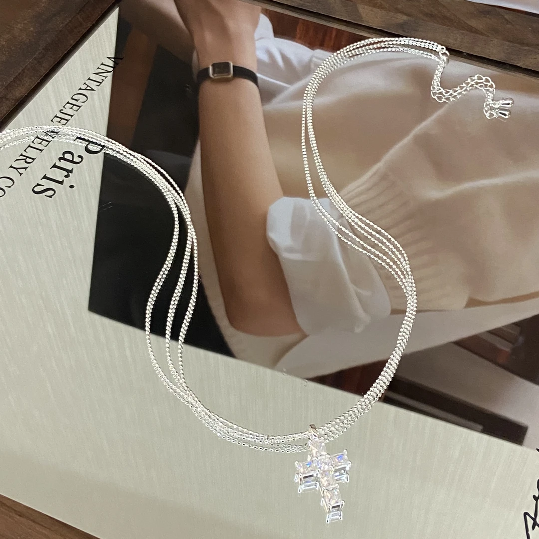 镀K金（T） 轻奢十字架双层不可拆卸项链 X8273