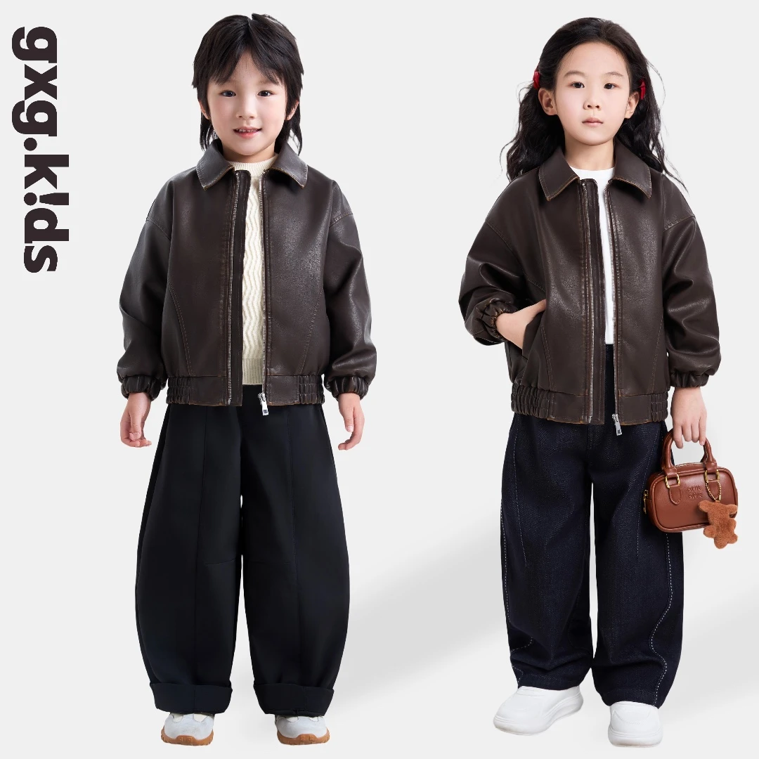 gxg kids童装25秋季外套PU皮翻领球夹克外套QYJK020