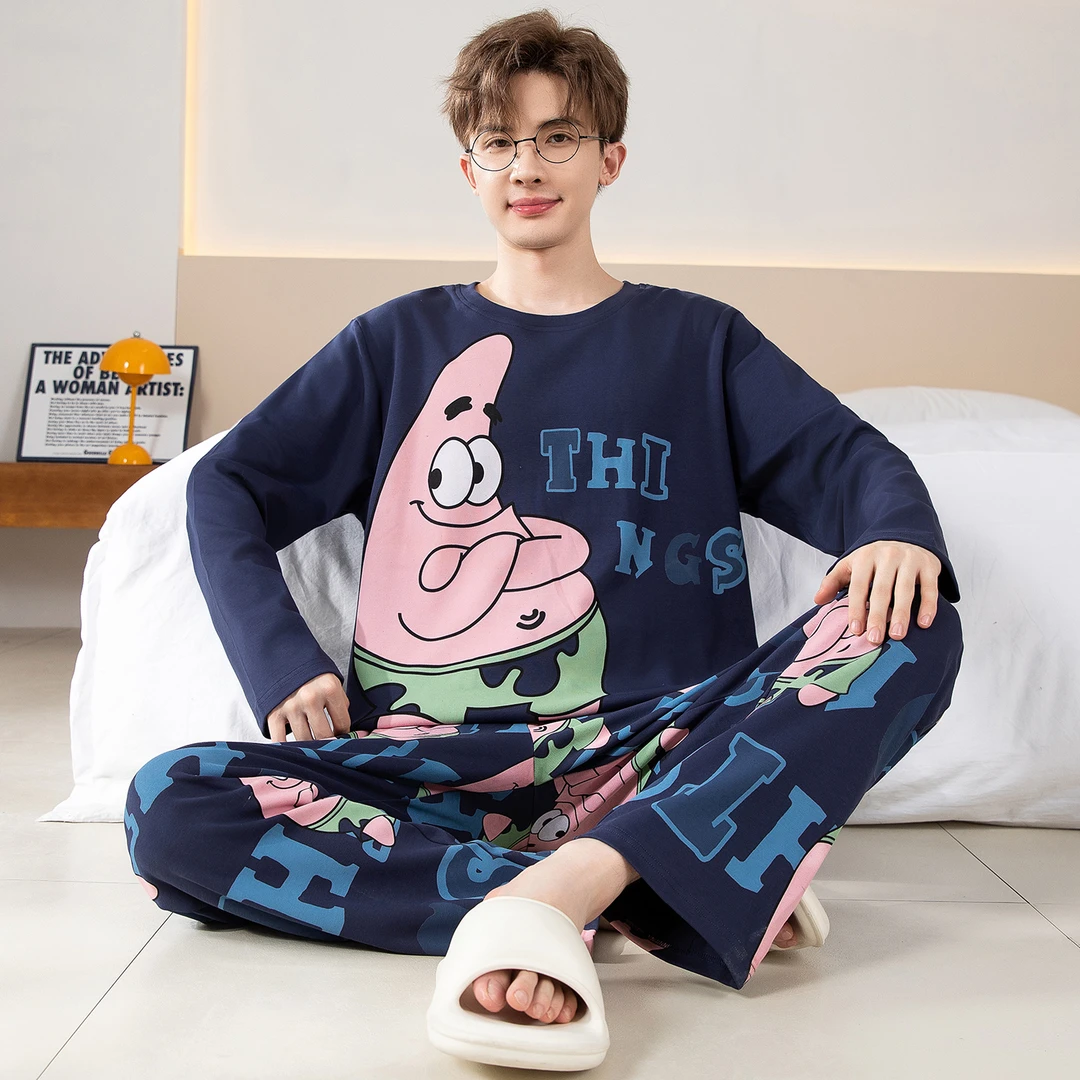 春秋季长袖家居服套装睡衣男士秋季卡通派大星四季通用男士家居服