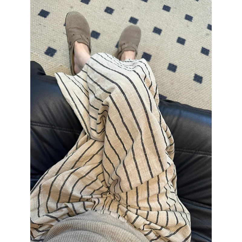 【简约条纹】日系休闲高腰睡裤女夏季爆款亲肤阔腿长裤子遛弯可外穿