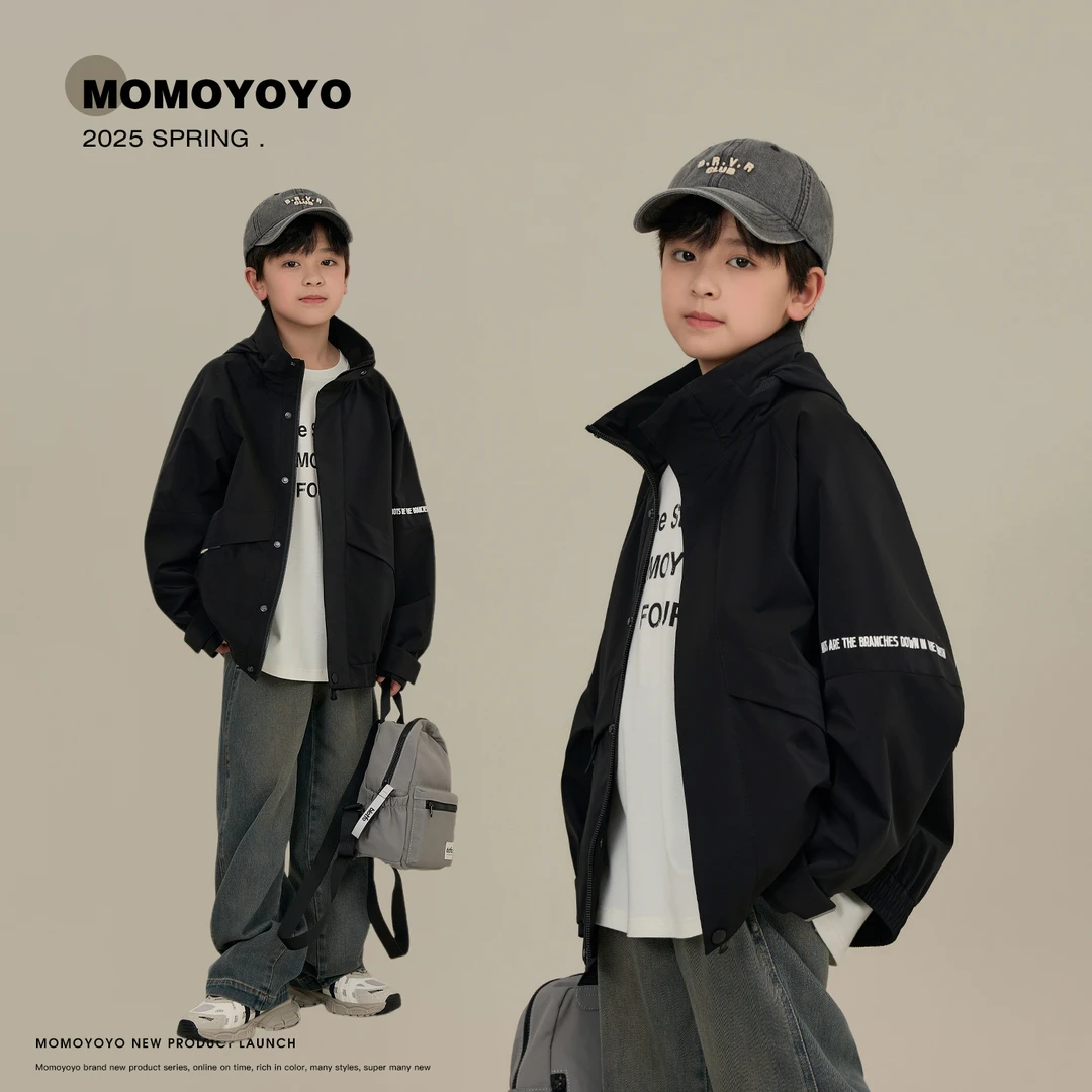 辰辰妈【夹克主义】儿童春秋外套大童男童立领收纳帽夹克外套7615D