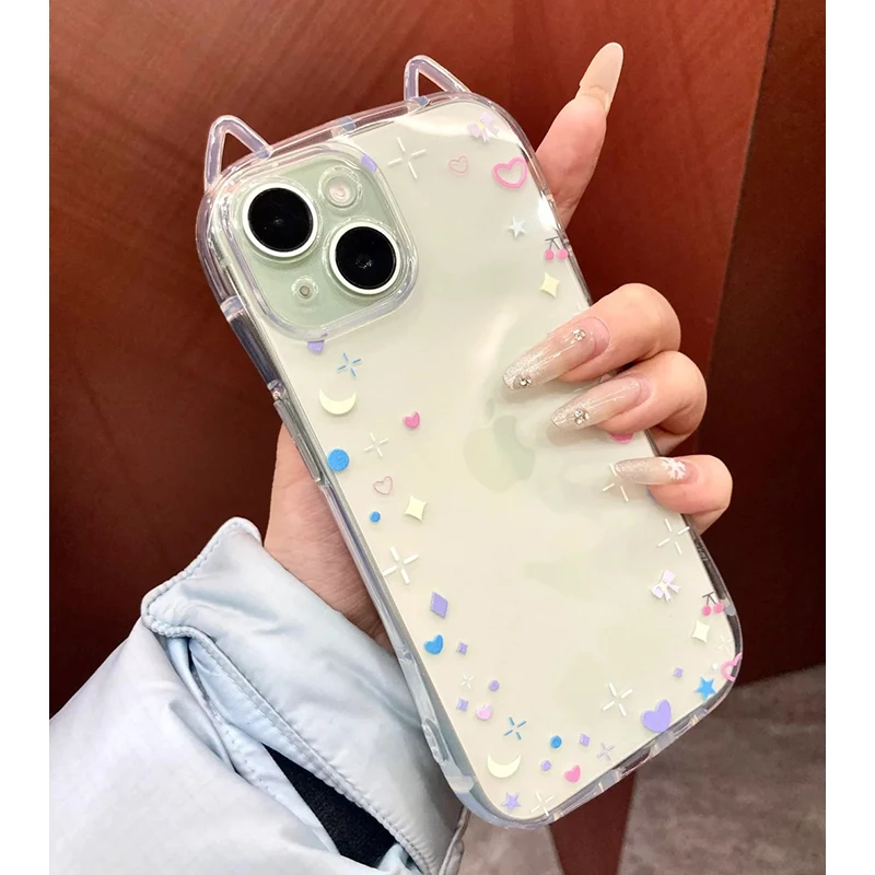 雅天立环绕星星猫耳朵适用iPhone16苹果13/15手机壳14promax全包1