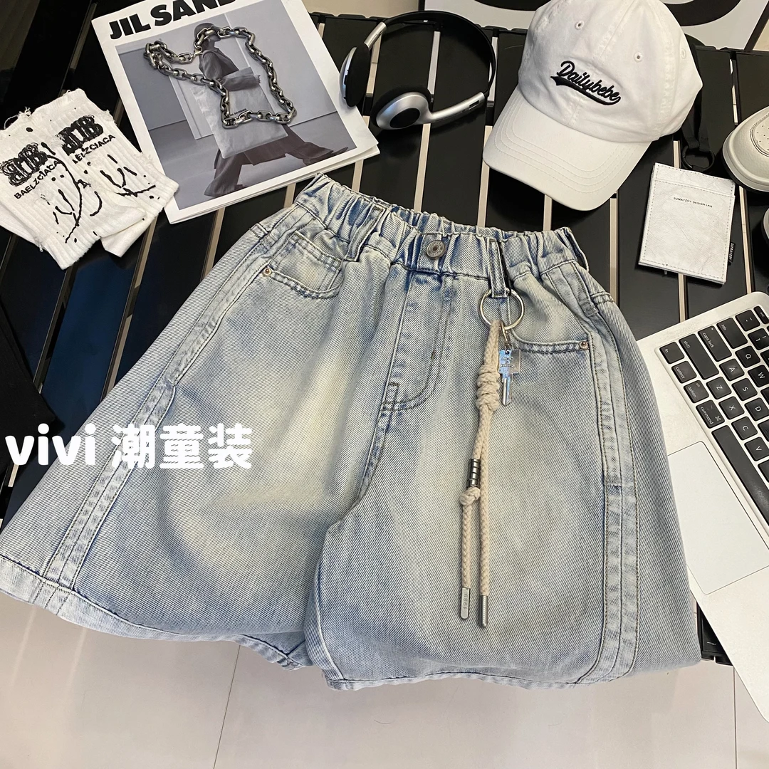 VIVI童装 2025夏季潮牌中大童水洗宽松牛仔短裤