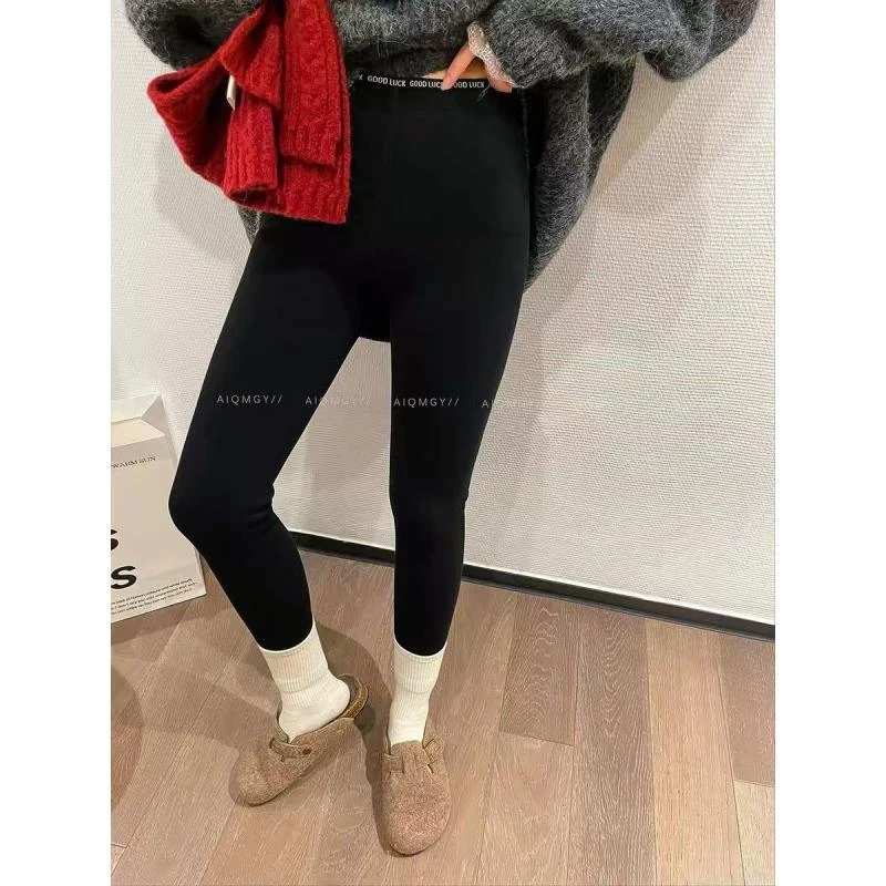 云朵裤#黑色松紧腰外穿打底裤女2025秋冬新款九分裤小黑裤云朵裤