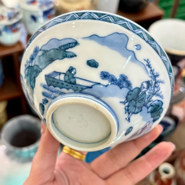 青花手绘碗有底款全品