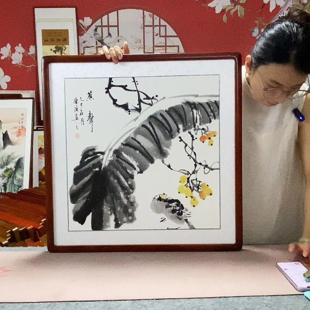 国画手写手绘带框包邮62✖️62国画作品