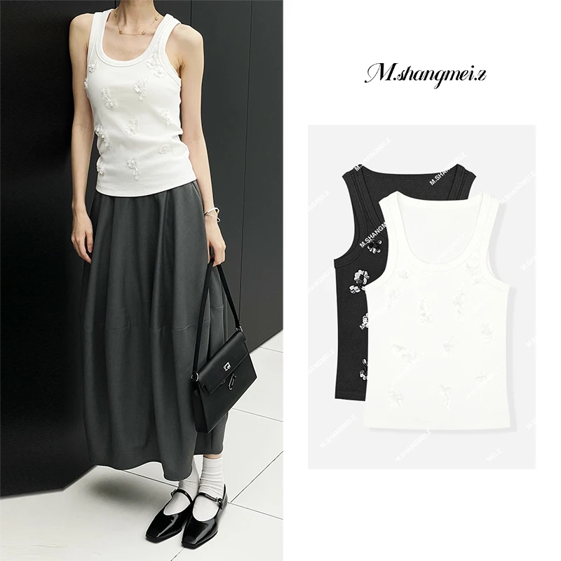 M.SHANGMEI.Z/沐熙【极简花语】美大哥显瘦花手工订珠背心X042307