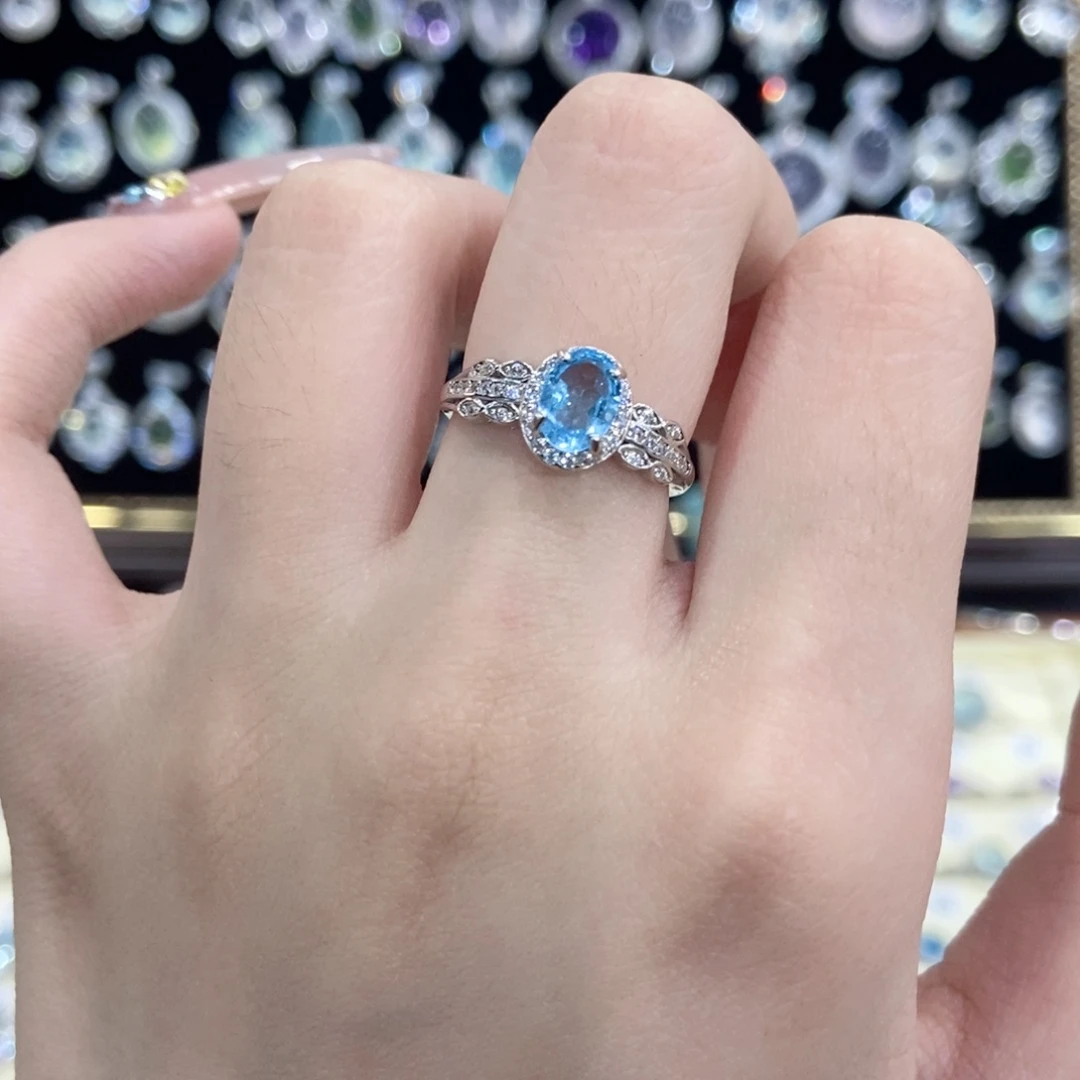 托帕石戒指银S925镶嵌