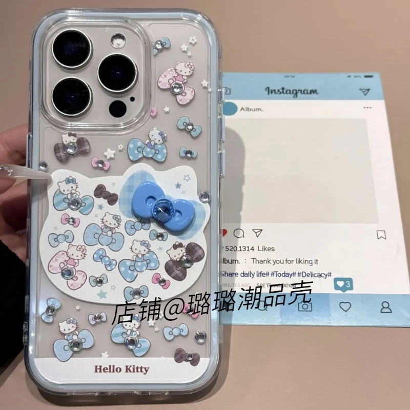 立体蝴蝶结闪钻kt猫适用iPhone15promax手机壳苹果16新款14防摔13